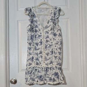 Lucky Brand Blue White Paisley Eyelet Dress Size Small